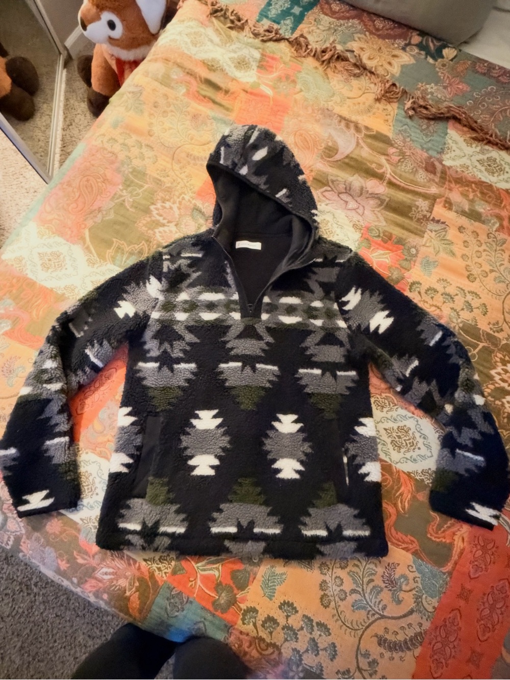 Lucky Brand Hooded Pullover Sweater Jacket sherpa